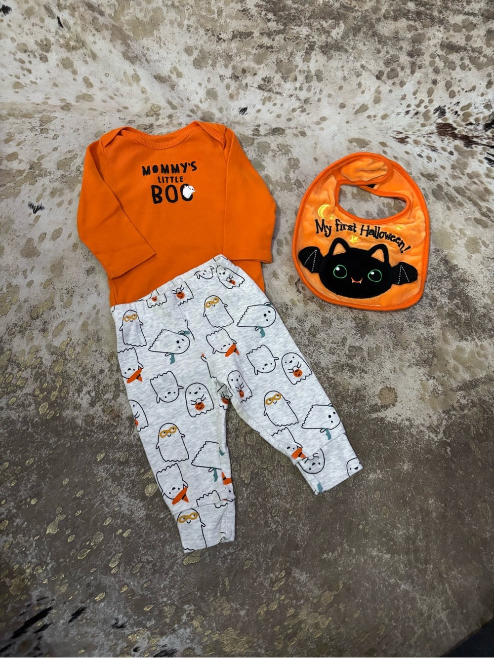 Carter's Orange Halloween Baby Matching Set with Bat Bib